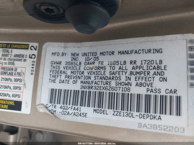 Продаж на аукціоні авто 2006 Toyota Corolla Ce, vin: 1NXBR32EX6Z607108, номер лоту: 42177264