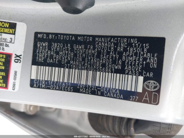 2T1BURHE0GC556861 Toyota COROLLA L