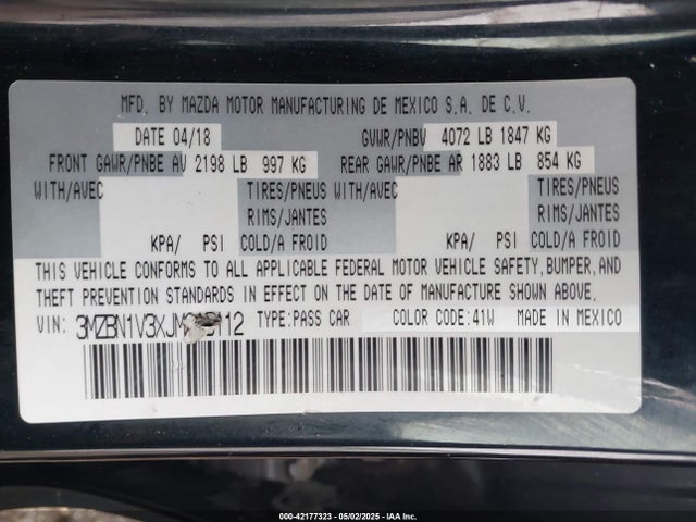 3MZBN1V3XJM219112 Mazda Mazda3 Touring