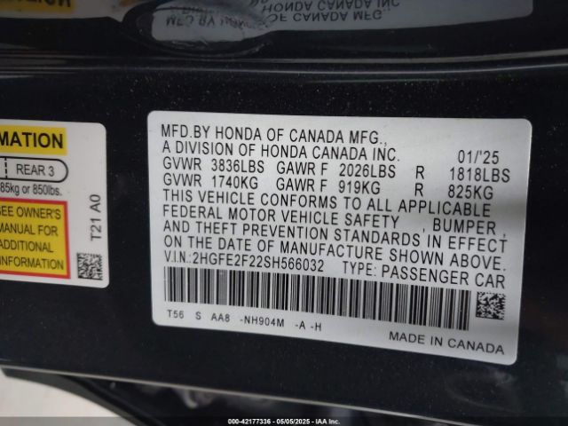 2HGFE2F22SH566032 Honda Civic Lx