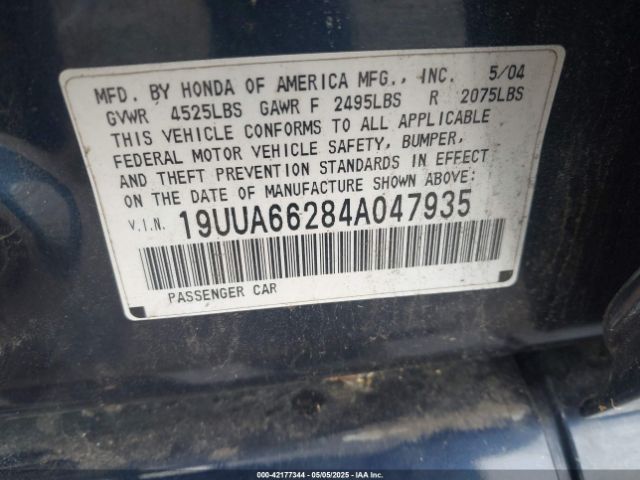 2004 ACURA TL 19UUA66284A047935 Photo 8