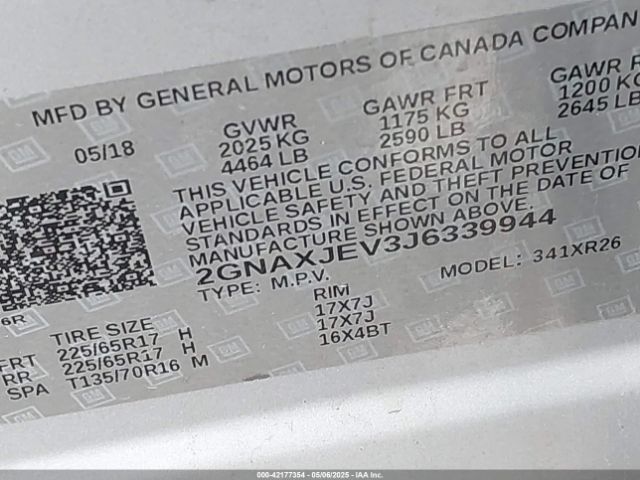 2GNAXJEV3J6339944 Chevrolet EQUINOX LT