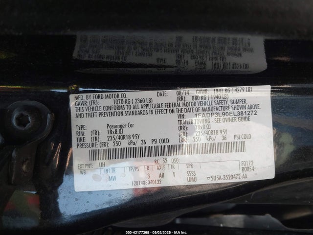 1FADP3L90EL381272 Ford FOCUS ST