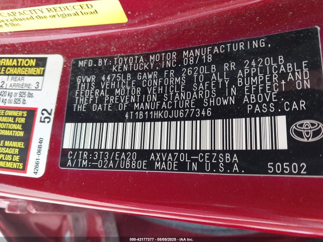 4T1B11HK0JU677346 Toyota a25a-fks