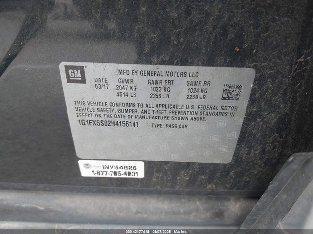1G1FX6S02H4156141 Chevrolet Bolt Ev Premier