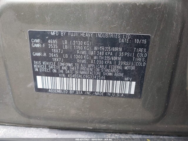 4S4BSALC9G3242546 Subaru Outback 2.5i Limited