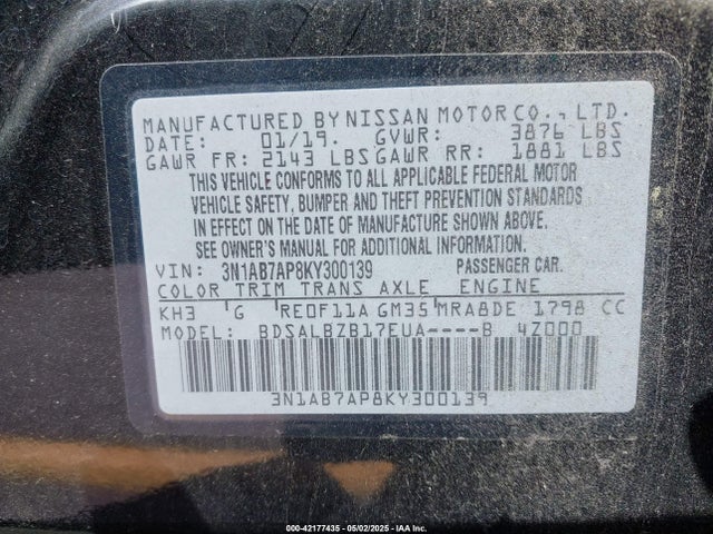 3N1AB7AP8KY300139 Nissan SENTRA S