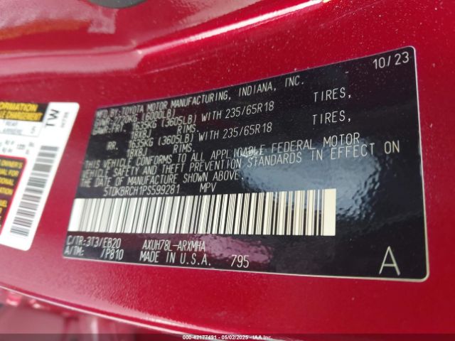 5TDKBRCH1PS599281 Toyota Highlander Hybrid Xle