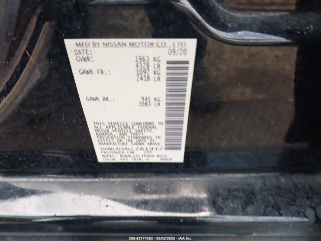 1N4BL4CV9LC281917 Nissan Altima Sr Fwd