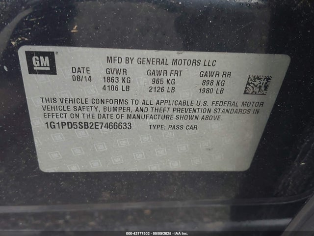 1G1PD5SB2E7466633 Chevrolet Cruze 1lt Manual