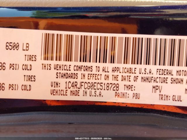 1C4RJFCG0EC518728 Jeep Grand Cherokee Overland