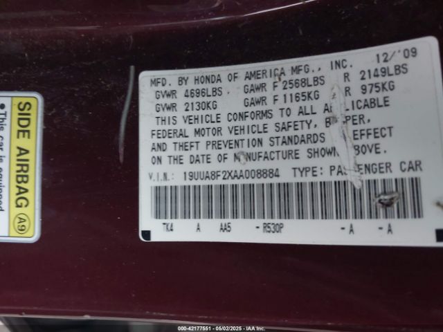 2010 ACURA TL 19UUA8F2XAA008884 Photo 8