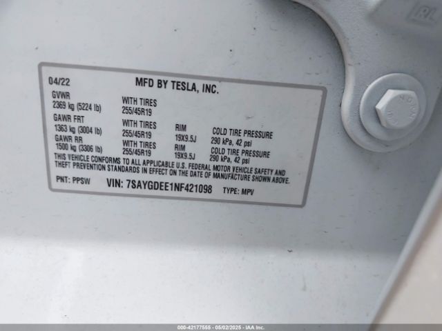 7SAYGDEE1NF421098 Tesla Model Y Long Range Dual Motor All-wheel Drive