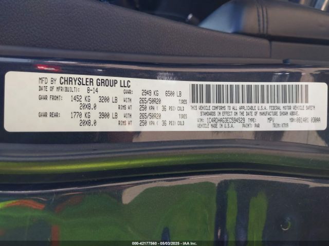 1C4RDHAG3EC594529 Dodge Durango Sxt