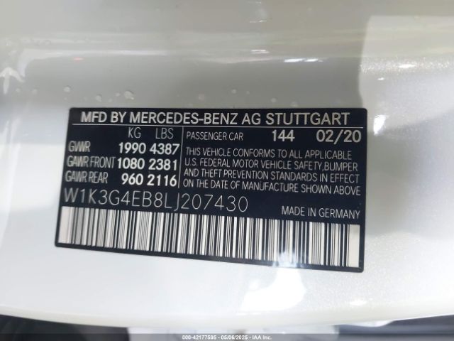 W1K3G4EB8LJ207430 Mercedes-Benz A 220
