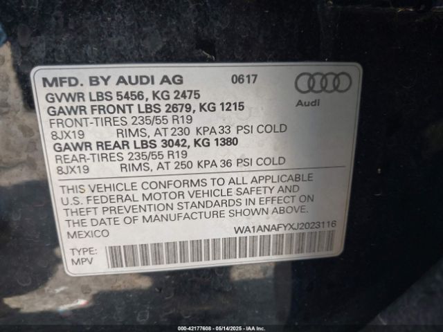 WA1ANAFYXJ2023116 Audi Q5 2.0t Premium/2.0t Tech Premium
