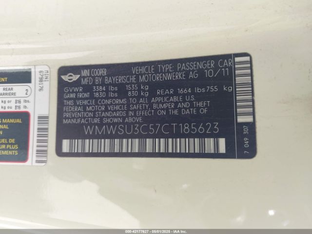 2012 MINI COOPER WMWSU3C57CT185623 Photo 8
