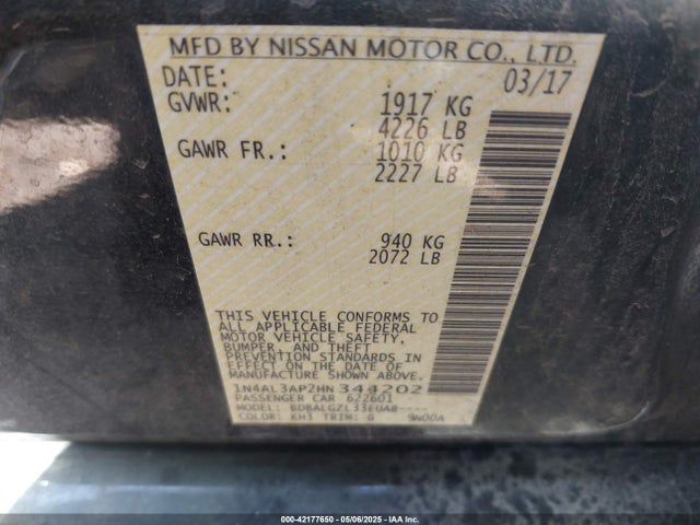 1N4AL3AP2HN344202 Nissan Altima 2.5 S