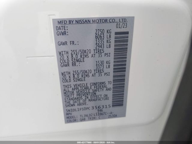 5N1DL1FS0PC356315 Infiniti Qx60 Luxe Awd
