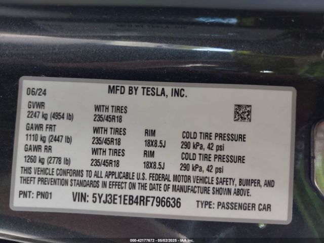 2024 TESLA MODEL 3 5YJ3E1EB4RF796636 Photo 8