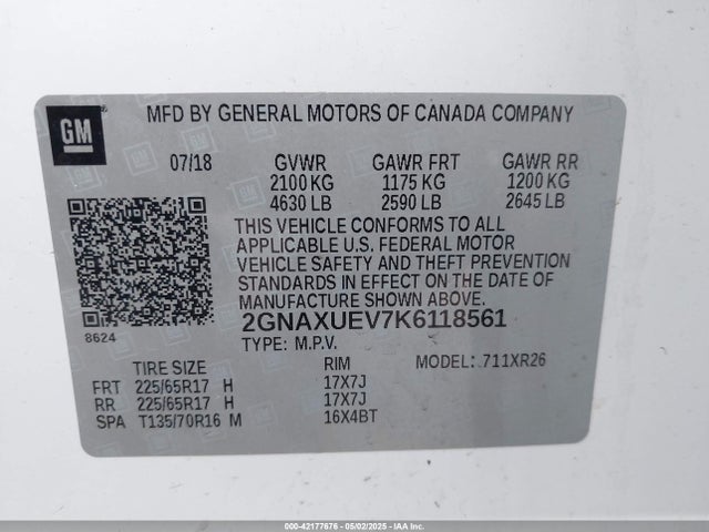 2GNAXUEV7K6118561 Chevrolet EQUINOX LT
