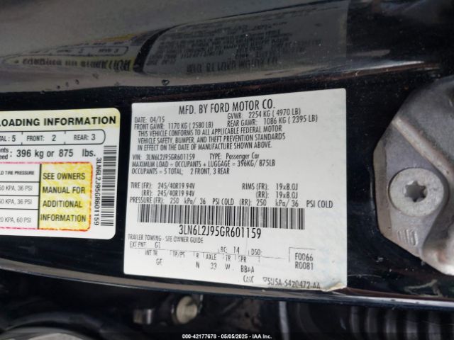 3LN6L2J95GR601159 Lincoln MKZ