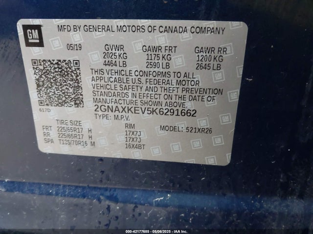 2GNAXKEV5K6291662 Chevrolet EQUINOX LT