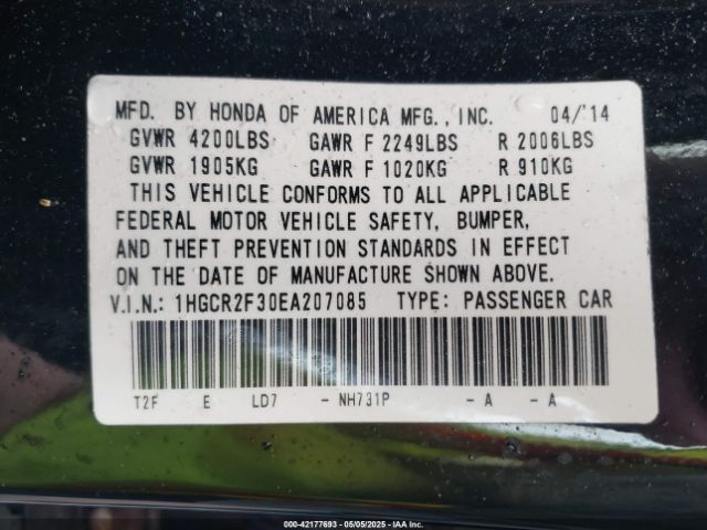 1HGCR2F30EA207085 Honda ACCORD LX