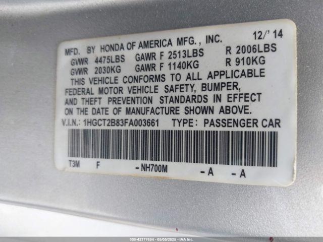 1HGCT2B83FA003661 Honda Accord Ex-l V-6