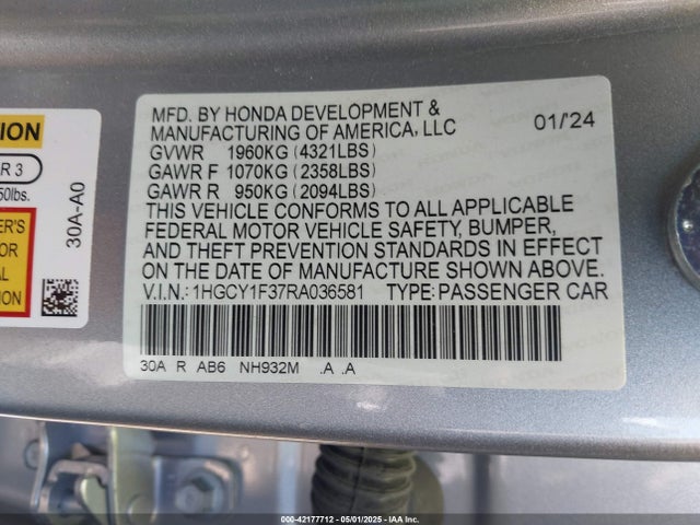 1HGCY1F37RA036581 Honda ACCORD EX