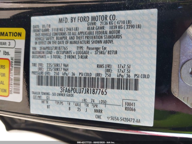 Ford 2.0l 4v atk hev 2018 3FA6P0LU7JR187765 Image 9