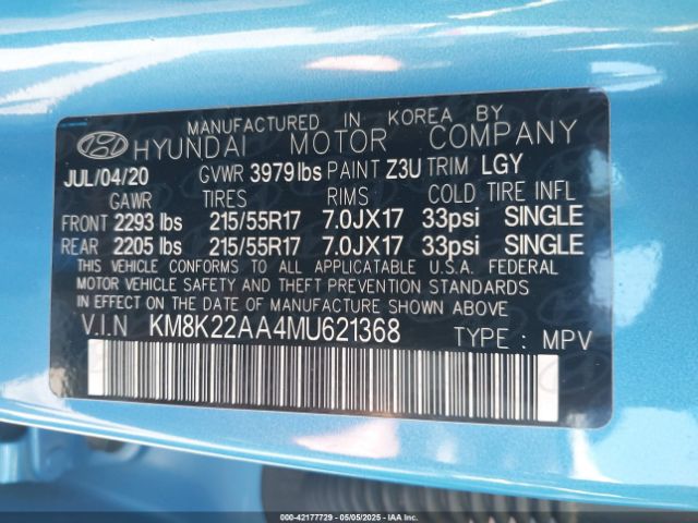 KM8K22AA4MU621368 Hyundai Kona Sel