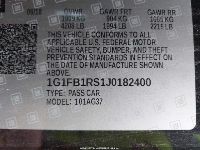 2018 CHEVROLET CAMARO 1G1FB1RS1J0182400 Photo 8