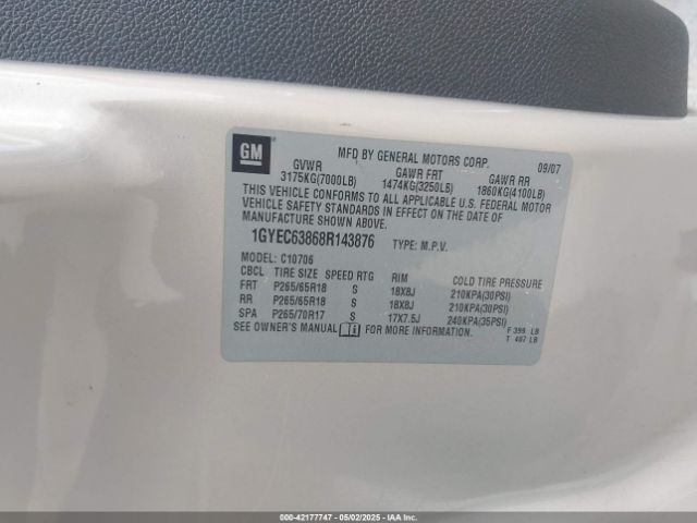 2008 CADILLAC ESCALADE 1GYEC63868R143876 Photo 8