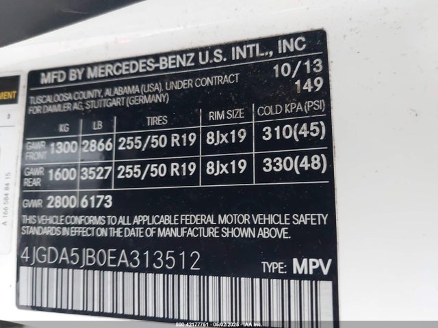 4JGDA5JB0EA313512 Mercedes-Benz ML 350