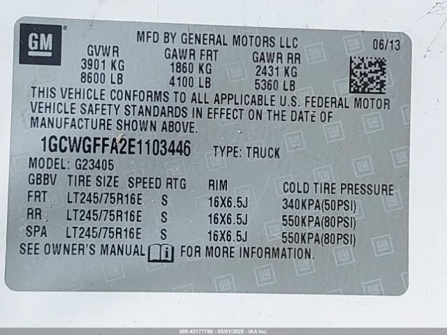 1GCWGFFA2E1103446 Chevrolet Express 2500 Work Van