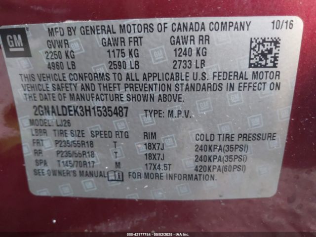 2GNALDEK3H1535487 Chevrolet Equinox Premier