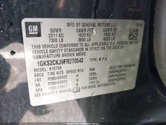 1GKS2CKJ9FR270542 GMC YUKON DENALI