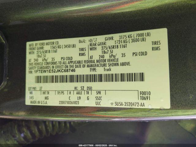 1FTEW1E52JKC68746 Ford F-150 Xlt