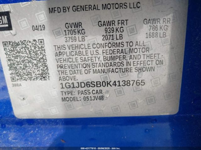 1G1JD6SB0K4138765 Chevrolet Sonic Lt Auto