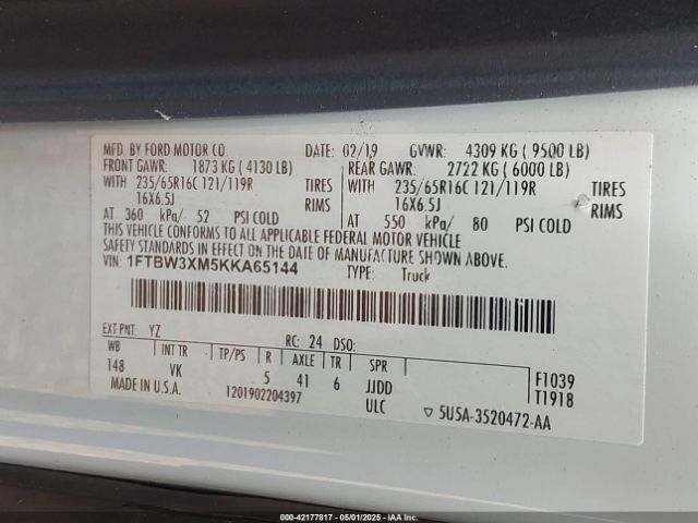1FTBW3XM5KKA65144 Ford Transit-350