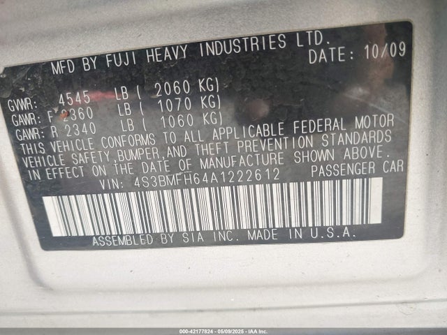 Aukcja sprzedaży 2010 Subaru Legacy 2.5gt Premium, vin: 4S3BMFH64A1222612, numer aukcji: 42177824