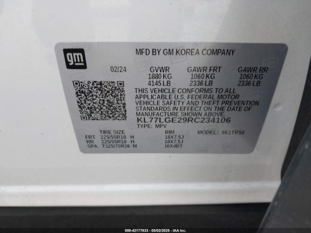 KL77LGE29RC234106 Chevrolet Trax Fwd 1rs