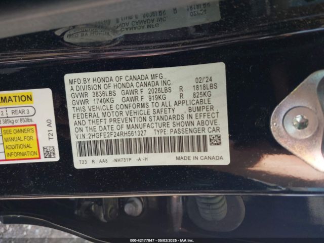 2024 HONDA CIVIC 2HGFE2F24RH561327 Photo 8