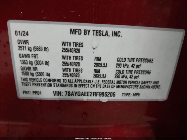 7SAYGAEE2RF986206 Tesla Model Y Long Range Dual Motor All-wheel Drive