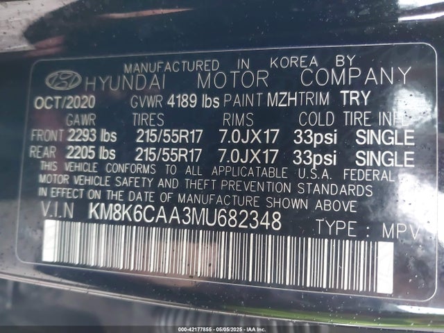 KM8K6CAA3MU682348 Hyundai mpi nu