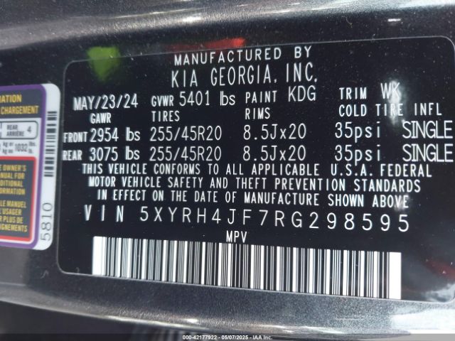 5XYRH4JF7RG298595 KIA SORENTO EX