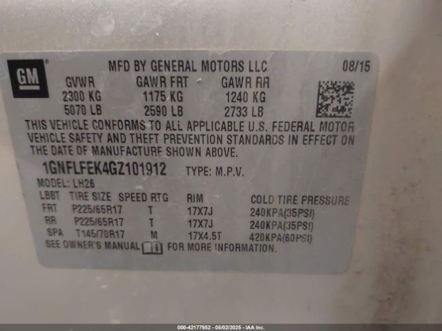 1GNFLFEK4GZ101912 Chevrolet EQUINOX LT