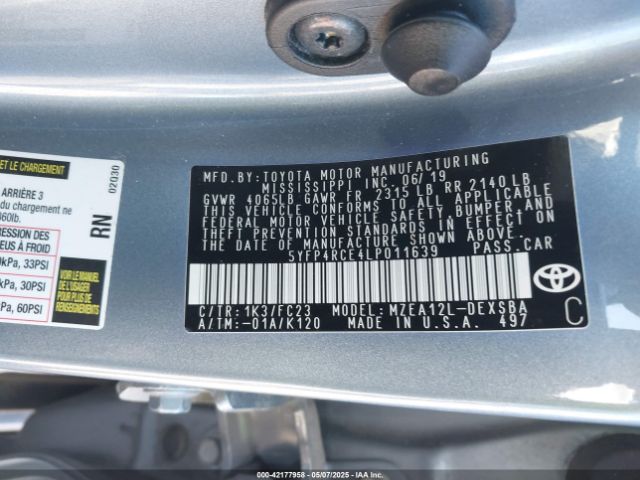 5YFP4RCE4LP011639 Toyota COROLLA SE