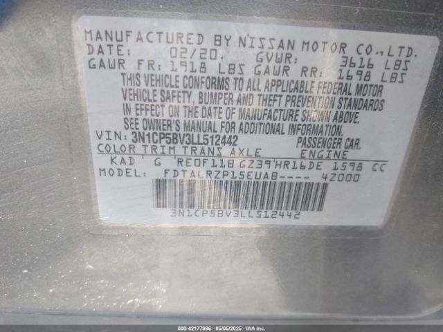 3N1CP5BV3LL512442 Nissan Kicks S Xtronic Cvt